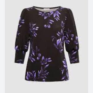 Laura Floral Print Puff Sleeve Top Black Purple